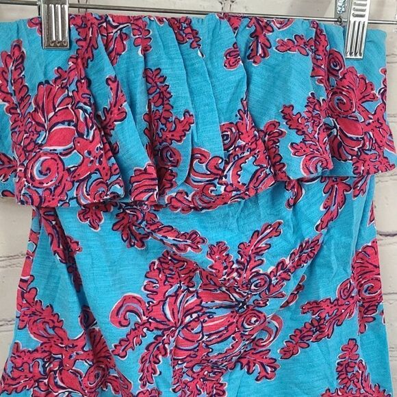 Lilly Pulitzer Wiley Ruffle Tube Top Rhode Island Reef XS/0 Strapless Knit Tee - Picture 4 of 12